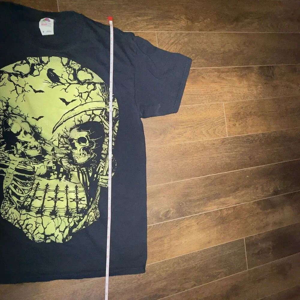 Fruit Of The Loom Y2K Glow N The Dark Skull ART T Shirt M Horror Punk - Picture 5 of 5